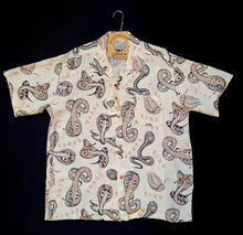 Load image into Gallery viewer, King Cobra snake print shirt by Vince Ray for Star of Hollywood - off white with black and orange print.