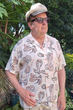 Load image into Gallery viewer, King Cobra snake print shirt by Vince Ray for Star of Hollywood - off white with black and orange print.