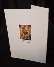 Load image into Gallery viewer, White greeting card with a tattoo-style design on a black background