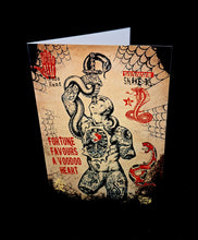 Load image into Gallery viewer, Greeting card with Voodoo-themed design featuring a snake and text on a dark background