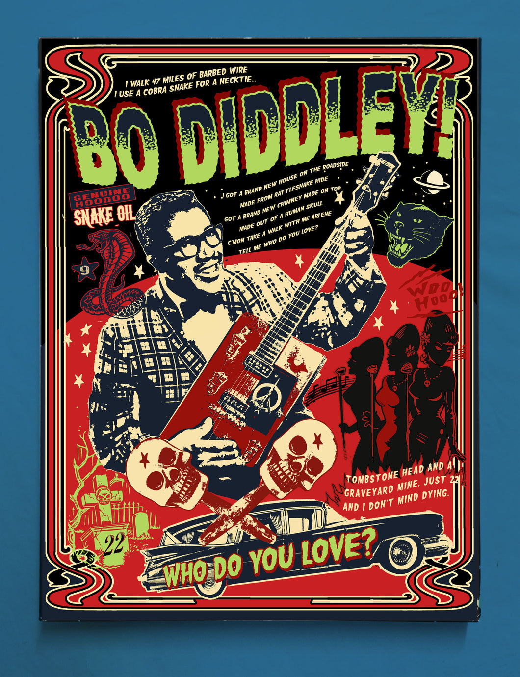 Vince Ray`s tribute to Bo Diddley, Print on Canvas