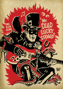Dead Lucky Stomp greetings card artwork by Vince Ray